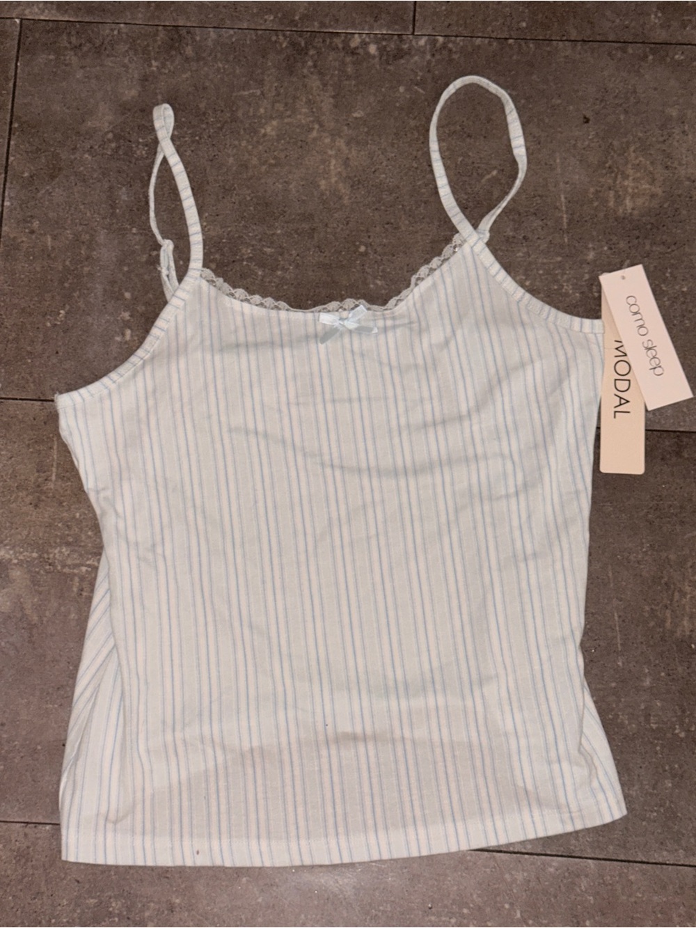 Moda White Cami with Light Blue Pinstripes